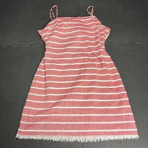 Cotton Candy LA Striped Sleeveless Mini Dress With Fringe Hem Back Tie & Side Zi